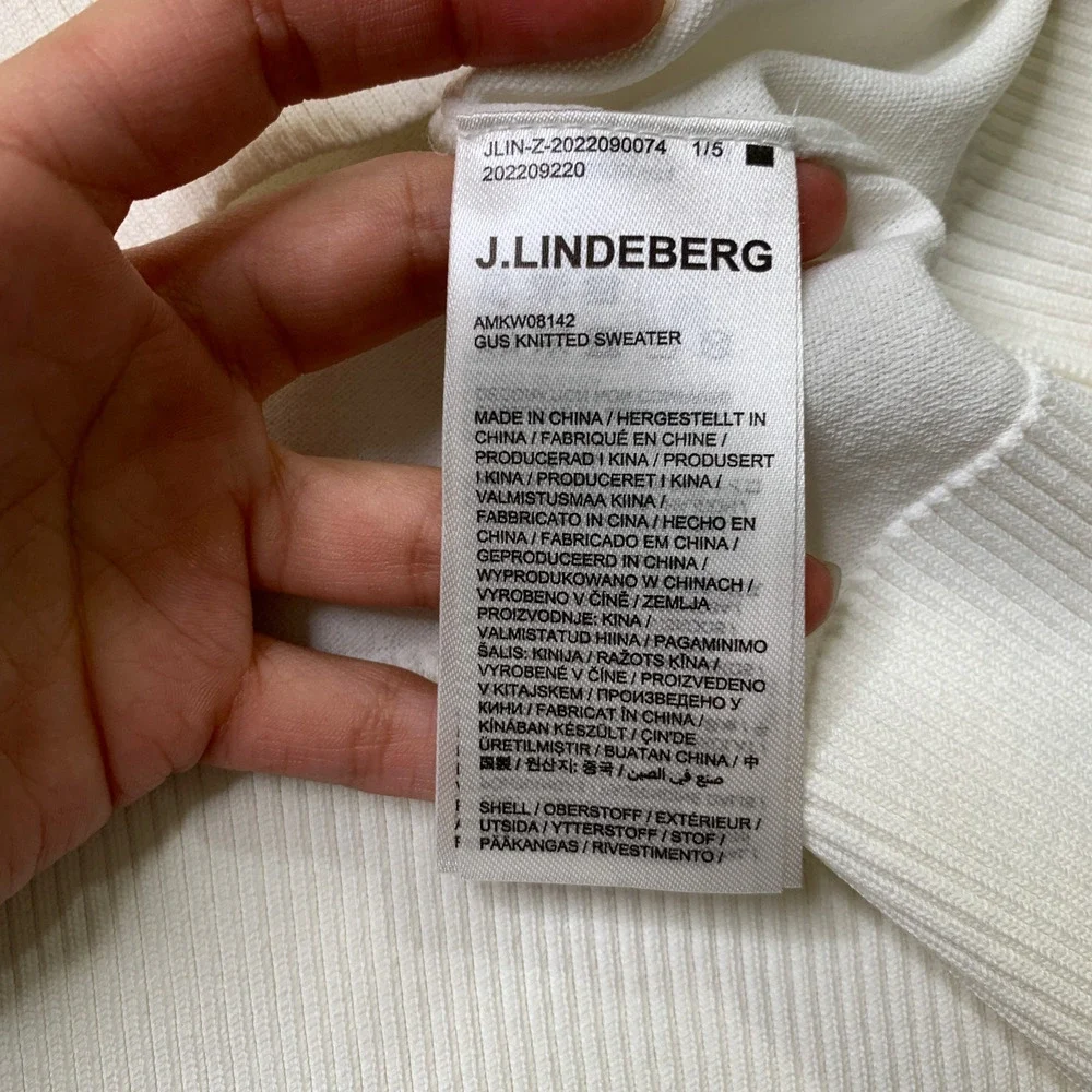 J Lindeberg Sweater Mens XL White Gus Knitted Viscose Nylon Blend Pullover Crew